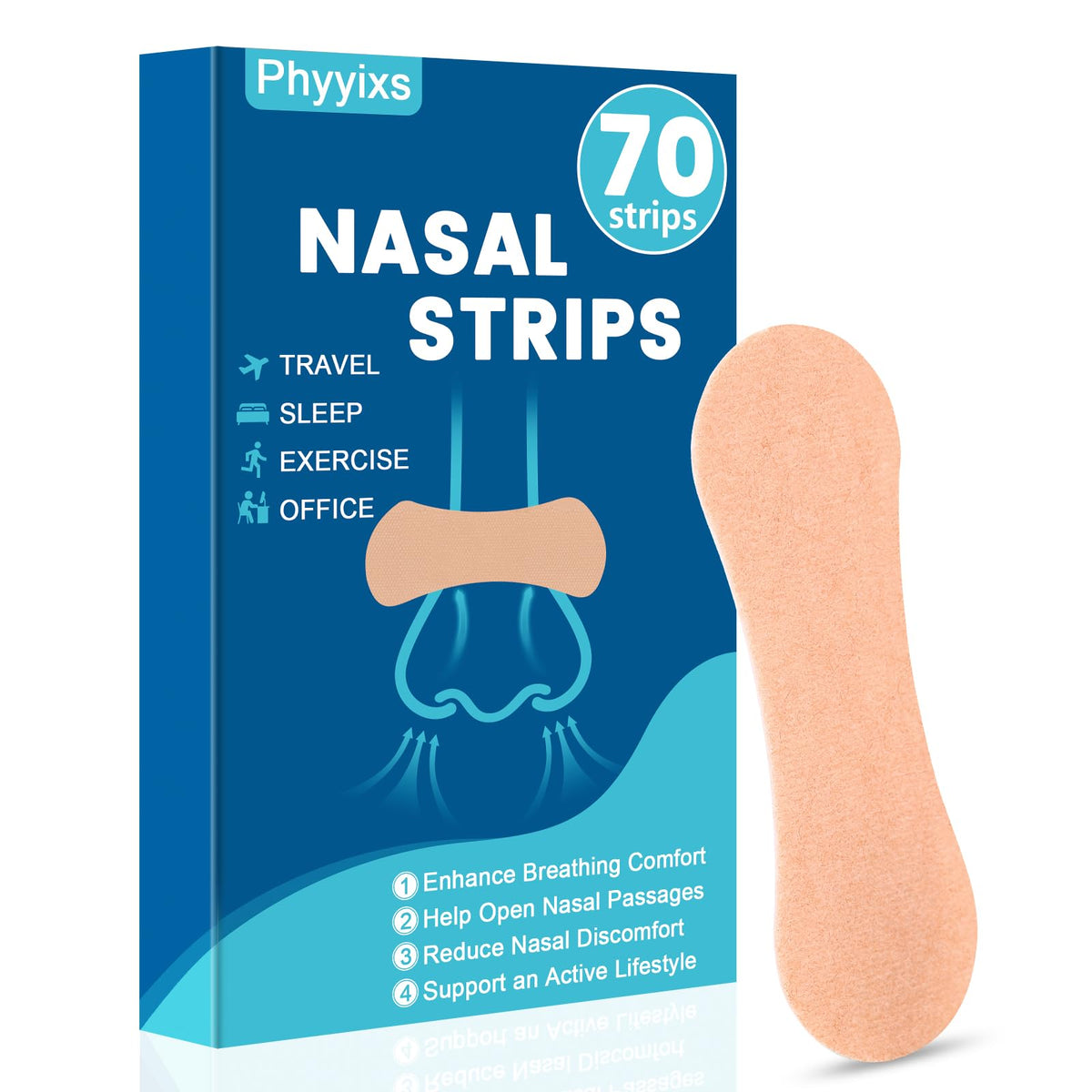 Phyyixs bandes nasales extra-force améliorent la respiration nocturne.