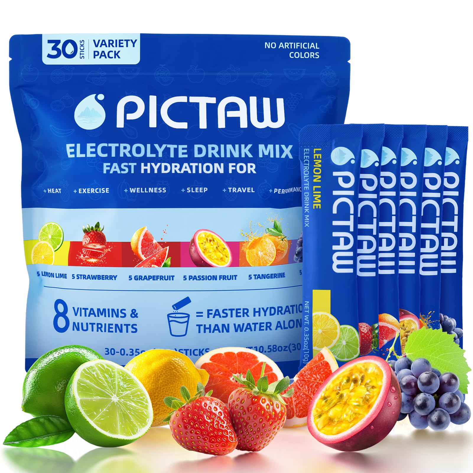 Pictaw Électrolytes Poudre Citron-Lime, stick-pack hydratation rapide pendant l’entraînement.