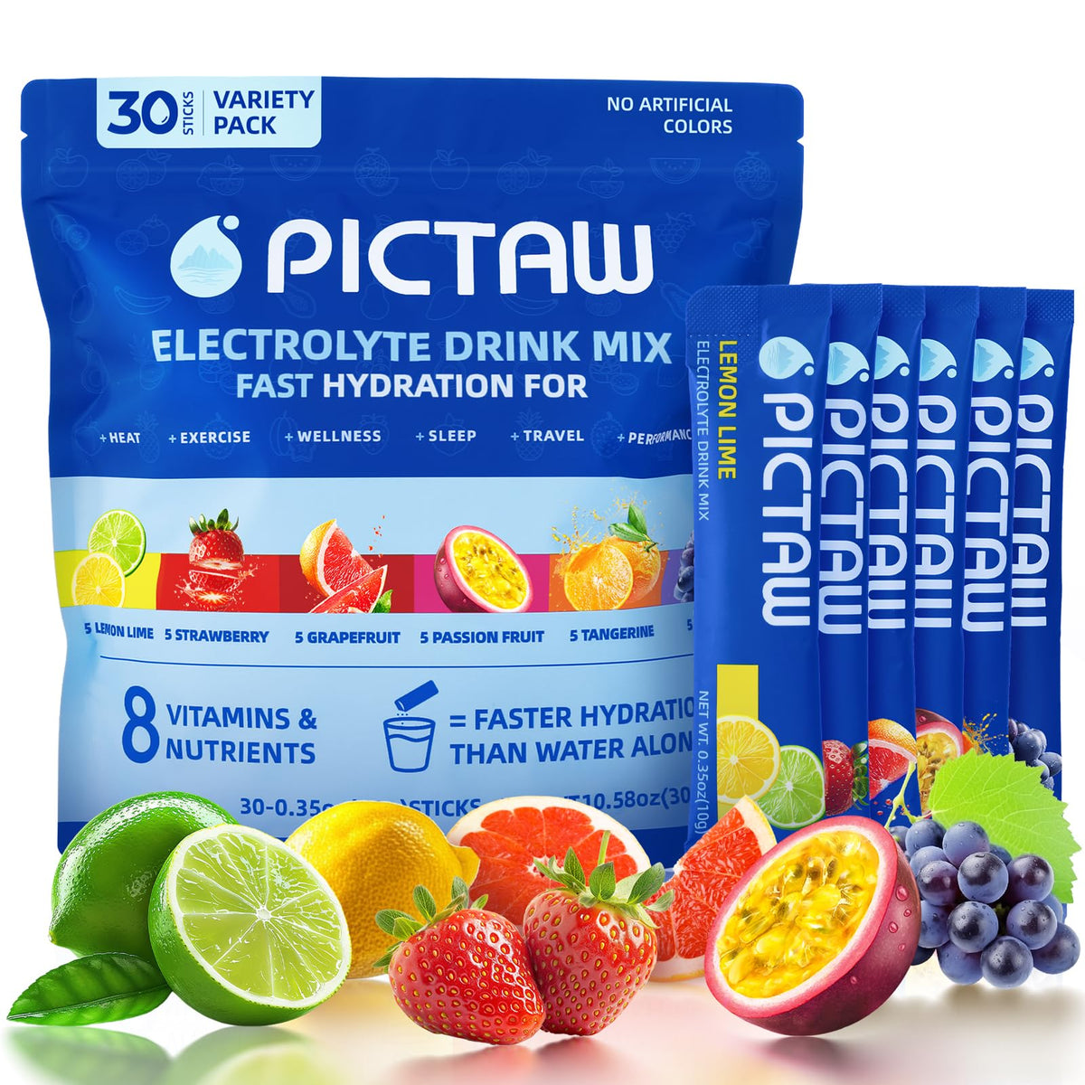 Pictaw Électrolytes Poudre Citron-Lime, stick-pack hydratation rapide pendant l’entraînement.