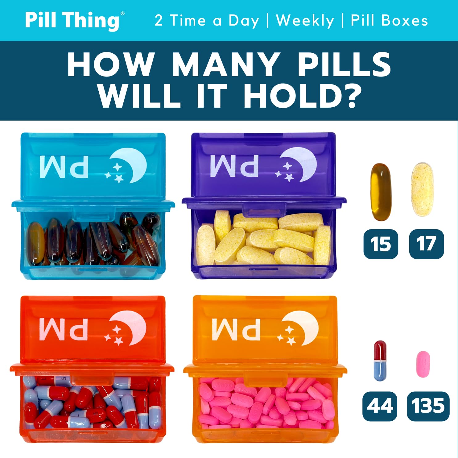 Pill Thing Compartiments gros AM PM, pratique pour pilules volumineuses.