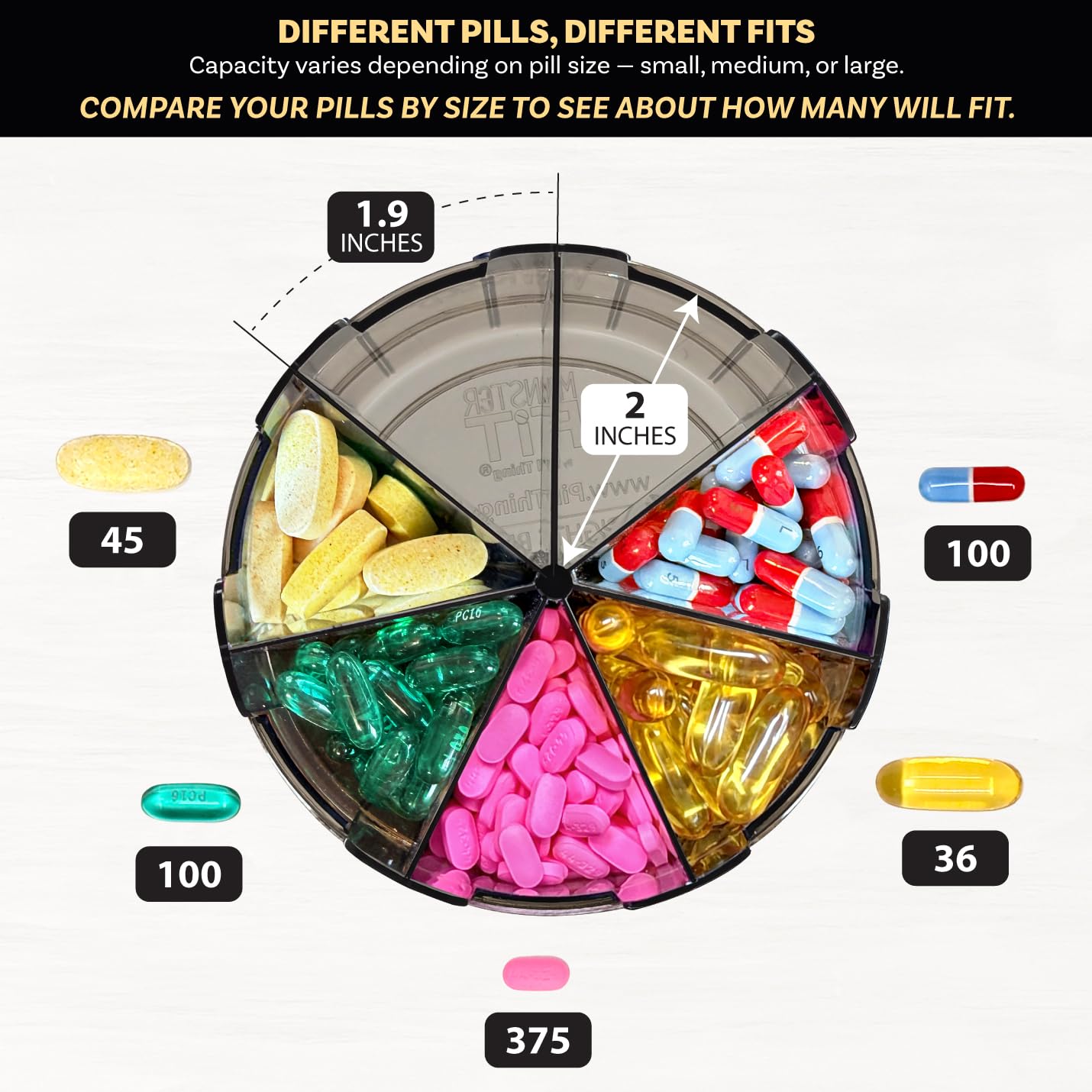 Pill Thing Couvercle securise: evite les fuites en déplacement.