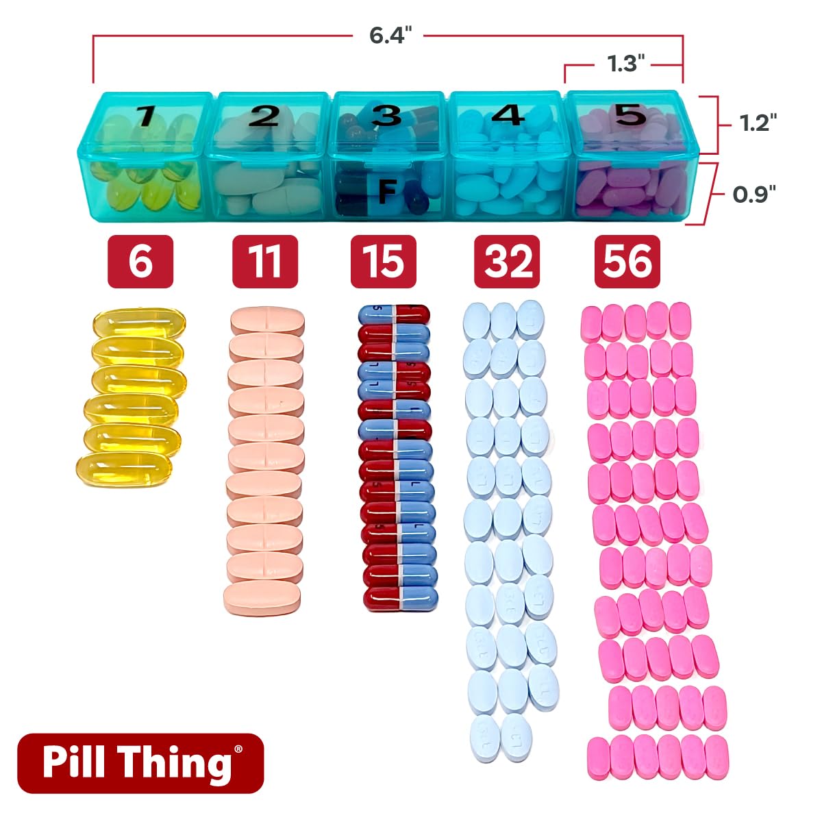 PILL THING couvercles-1-5 permettent d’identifier rapidement chaque dose.