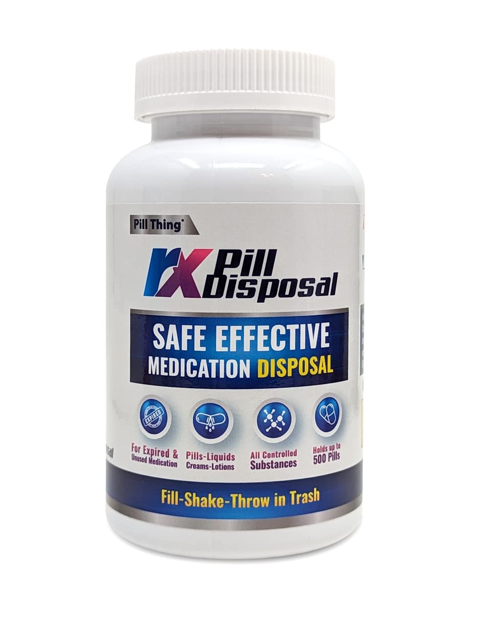 RX Disposal de Pill Thing, bouchon et ouverture facile pour débuter la destruction sécurisée.