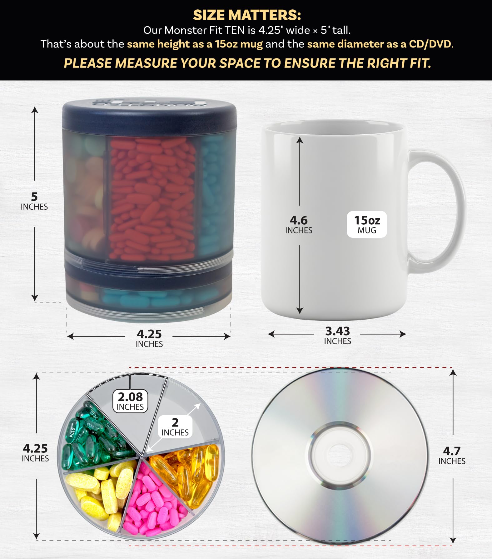 Pill Thing Monster Fit 10 — ouverture facile pour une dispensation sans effort.