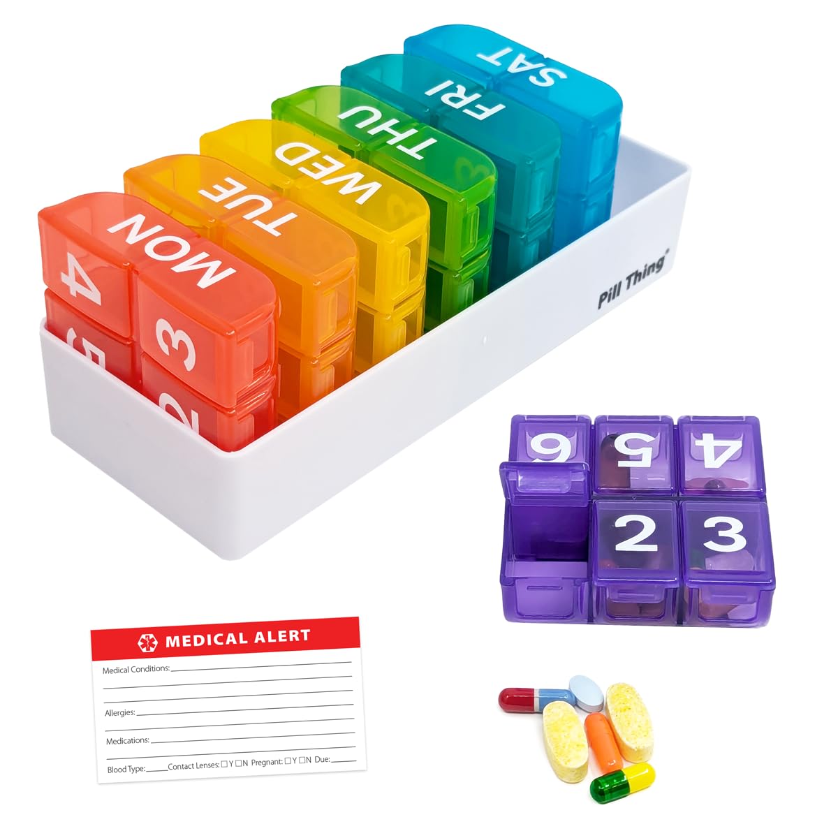 PILL THING ensemble hebdomadaire coloré facilitant six doses quotidiennes