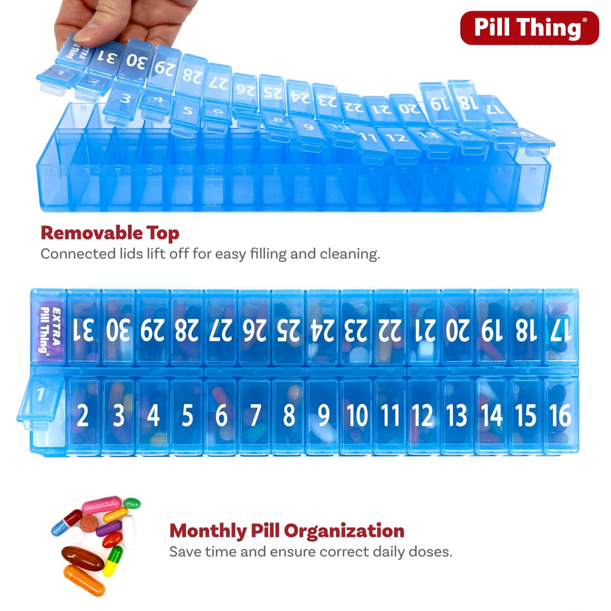 PILL THING XL, 31 jours: organisation facile des doses quotidiennes.