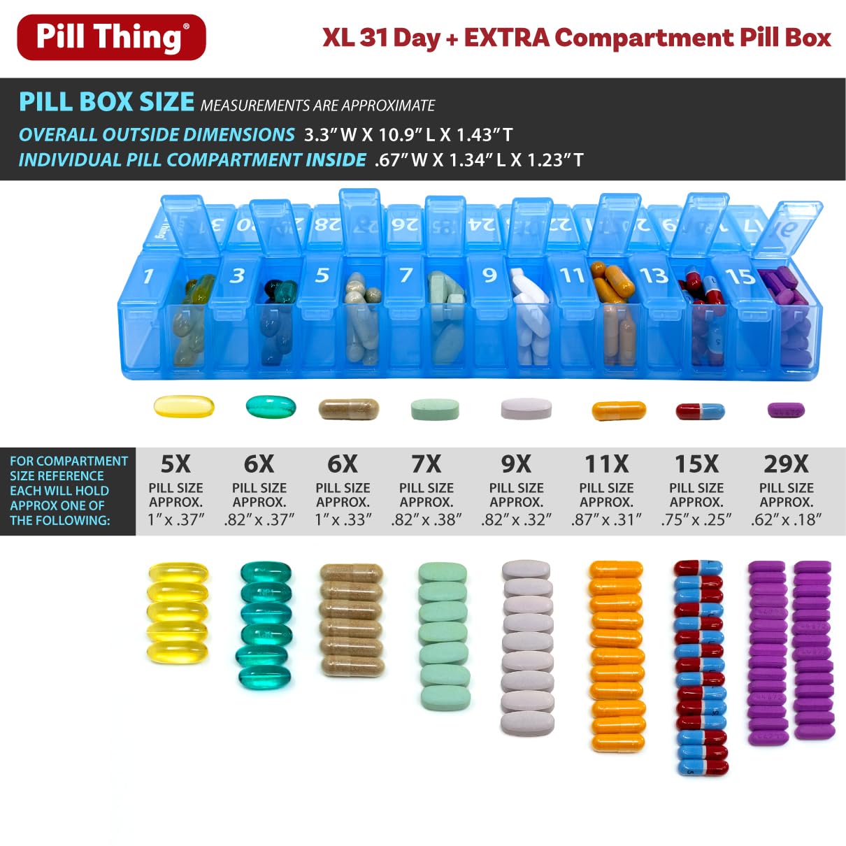 PILL THING XL couvercle amovible pour remplissage rapide et nettoyage.