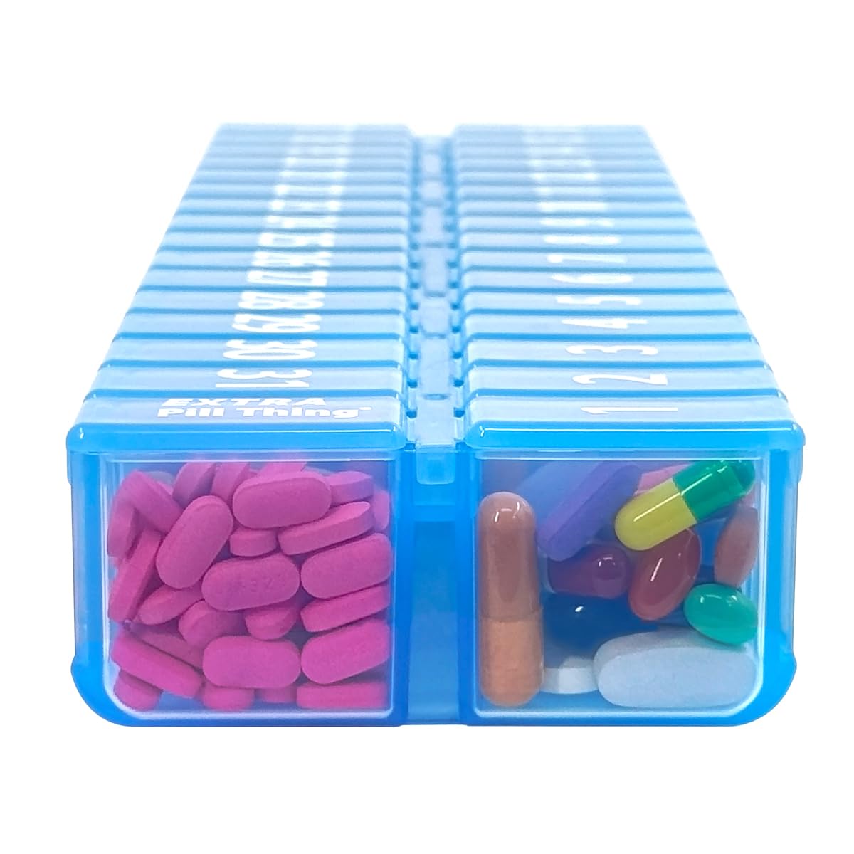 PILL THING XL fond arrondi facilite le prélèvement des pilules.