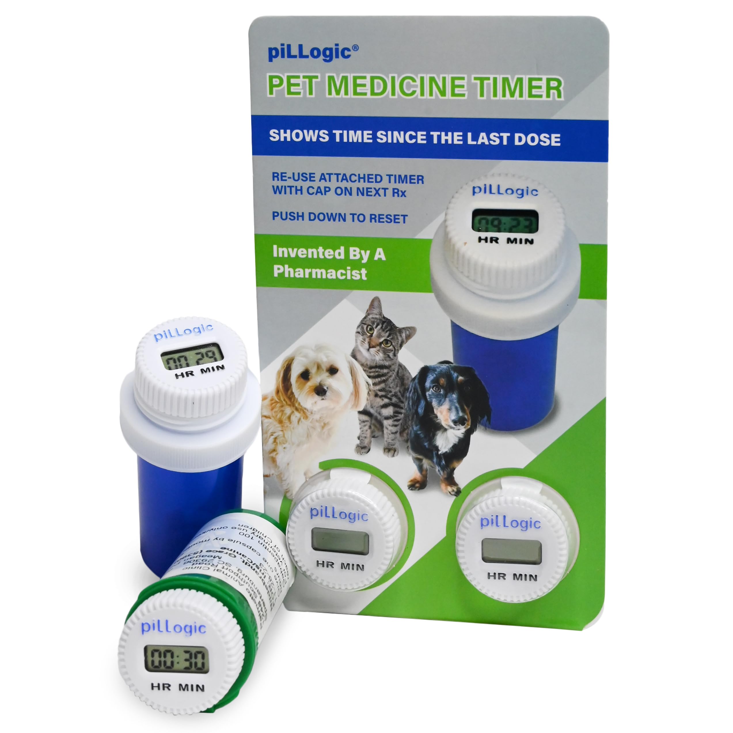 PILLOGIC Minuteur médicament attaché au bouchon de prescription pour suivre les doses de votre animal.