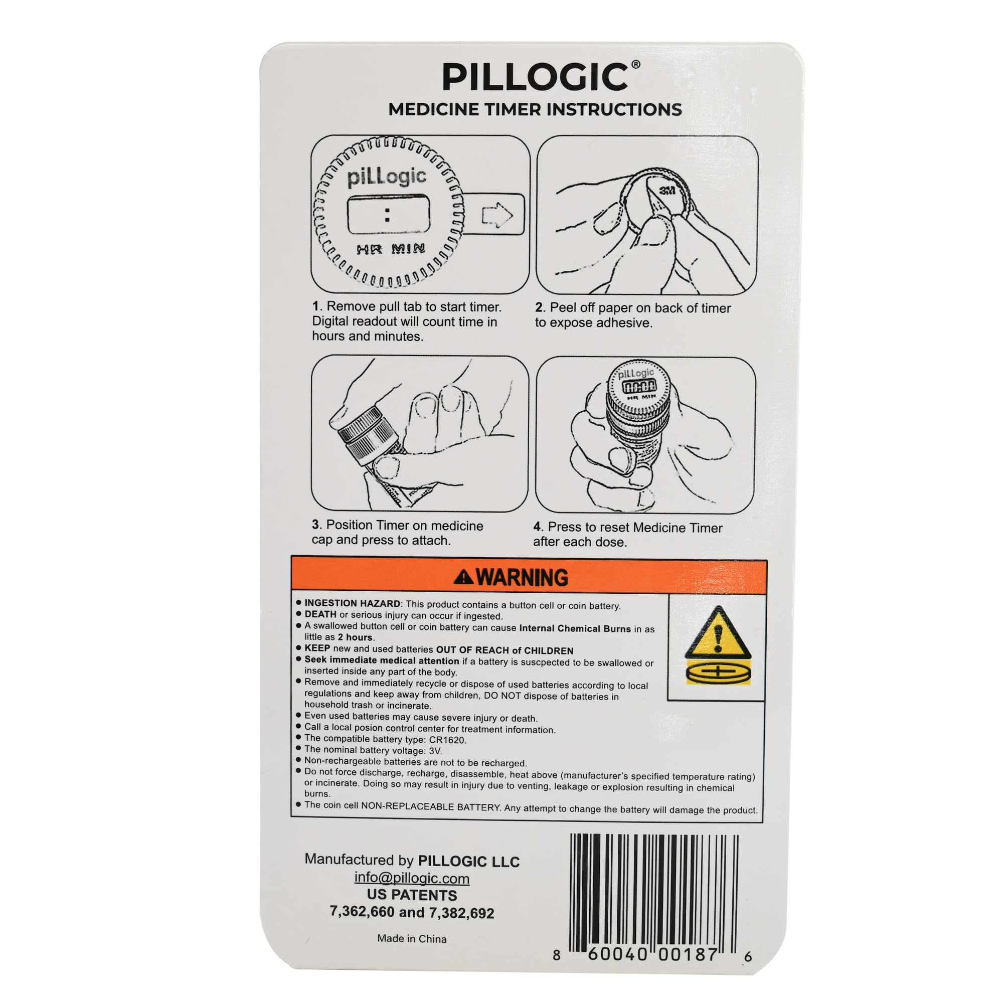 PILLOGIC emballage sûr pour enfants, ouverture recommandée par un adulte.