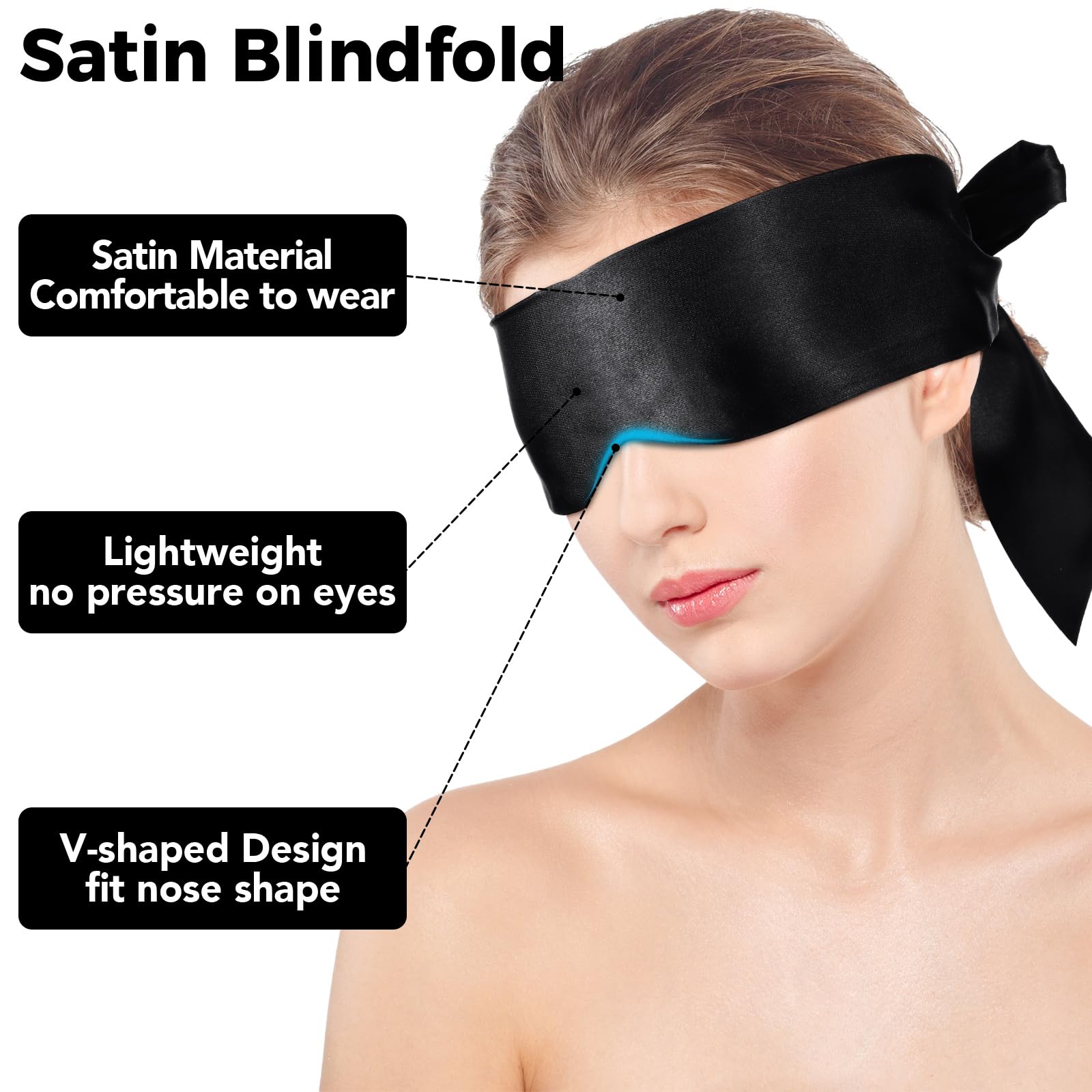Masque Pimoys yeux satin, bande ajustable de 150 cm pour tous.