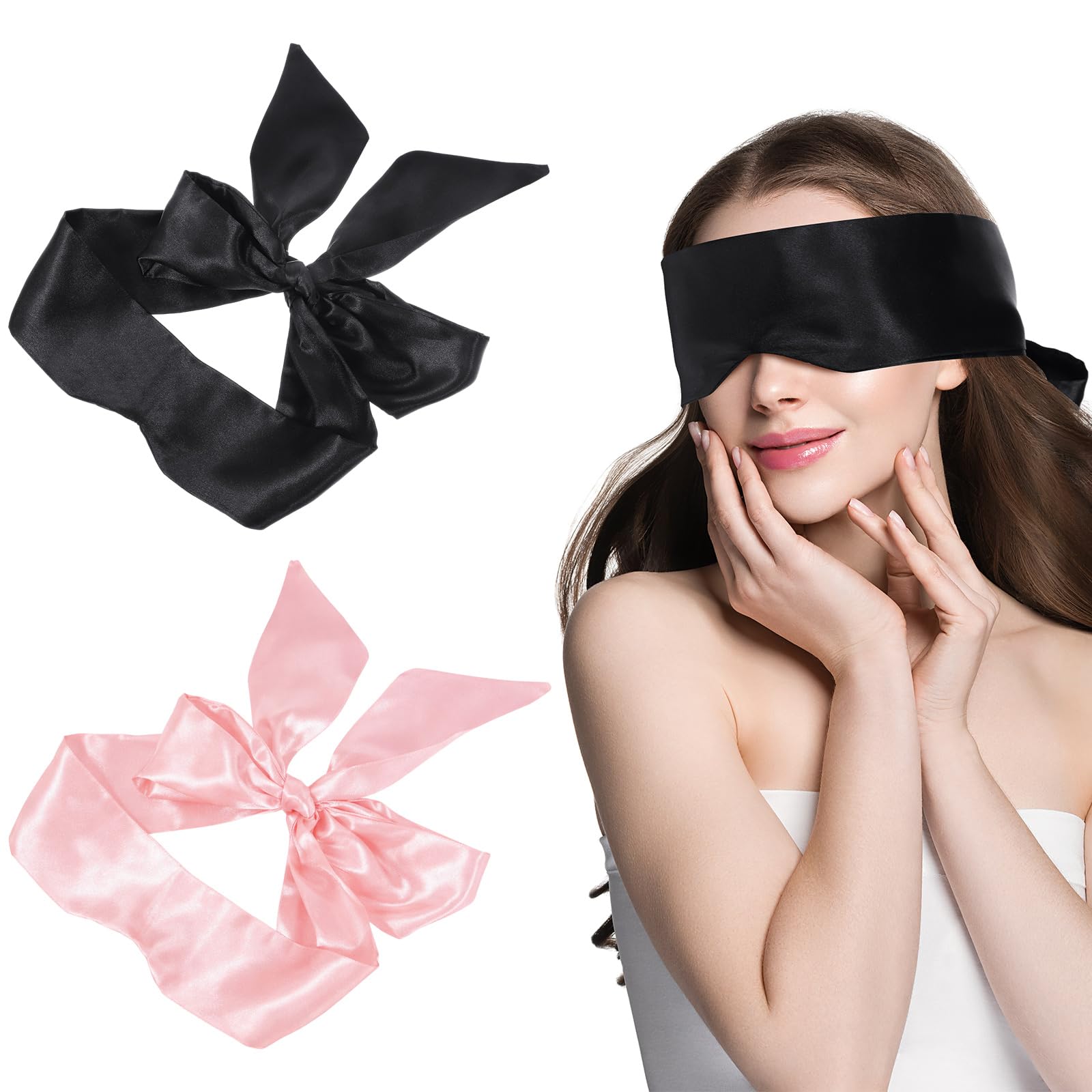 Masque Pimoys satin noir et rose – élégant, idéal pour le sommeil et le voyage.