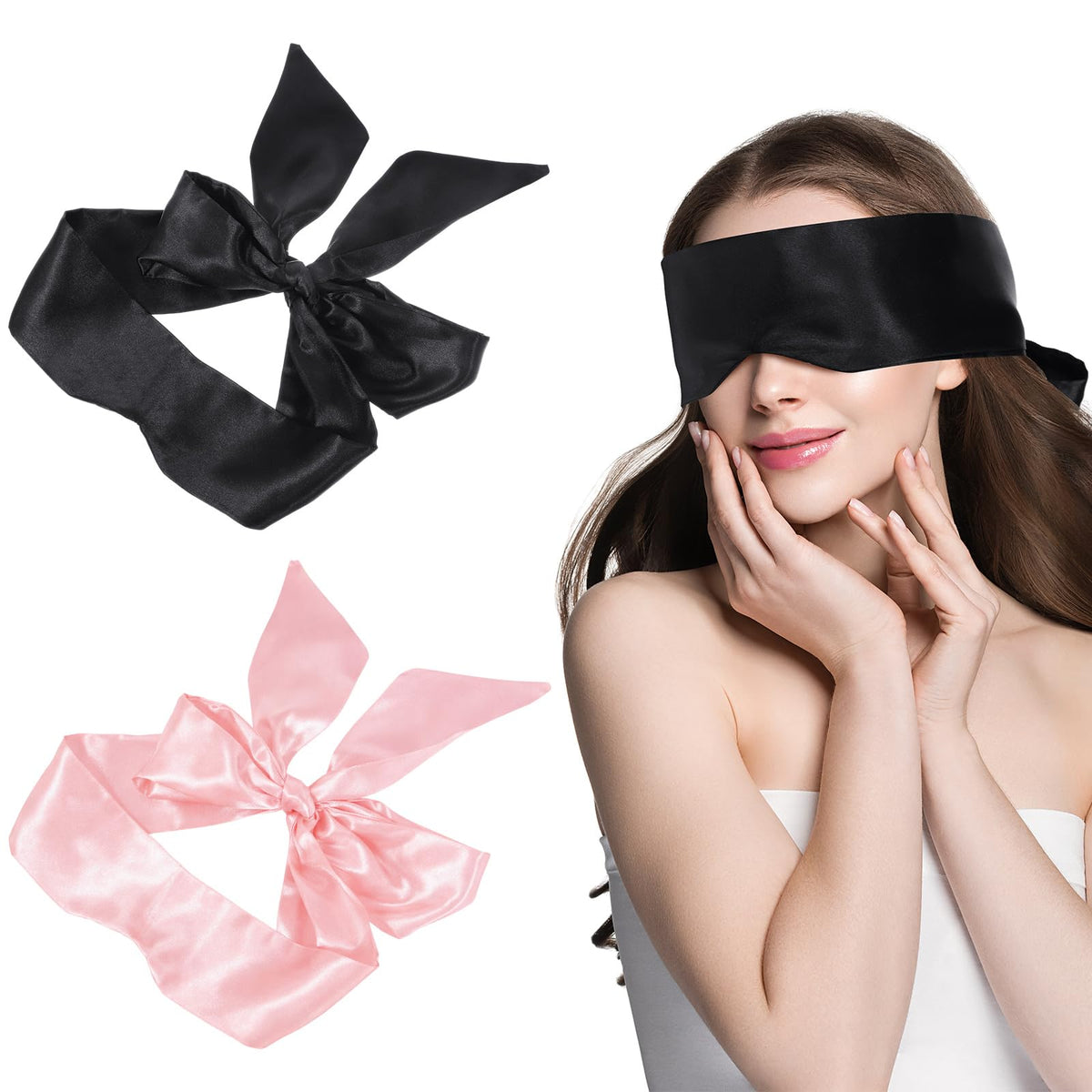 Masque Pimoys satin noir et rose – élégant, idéal pour le sommeil et le voyage.