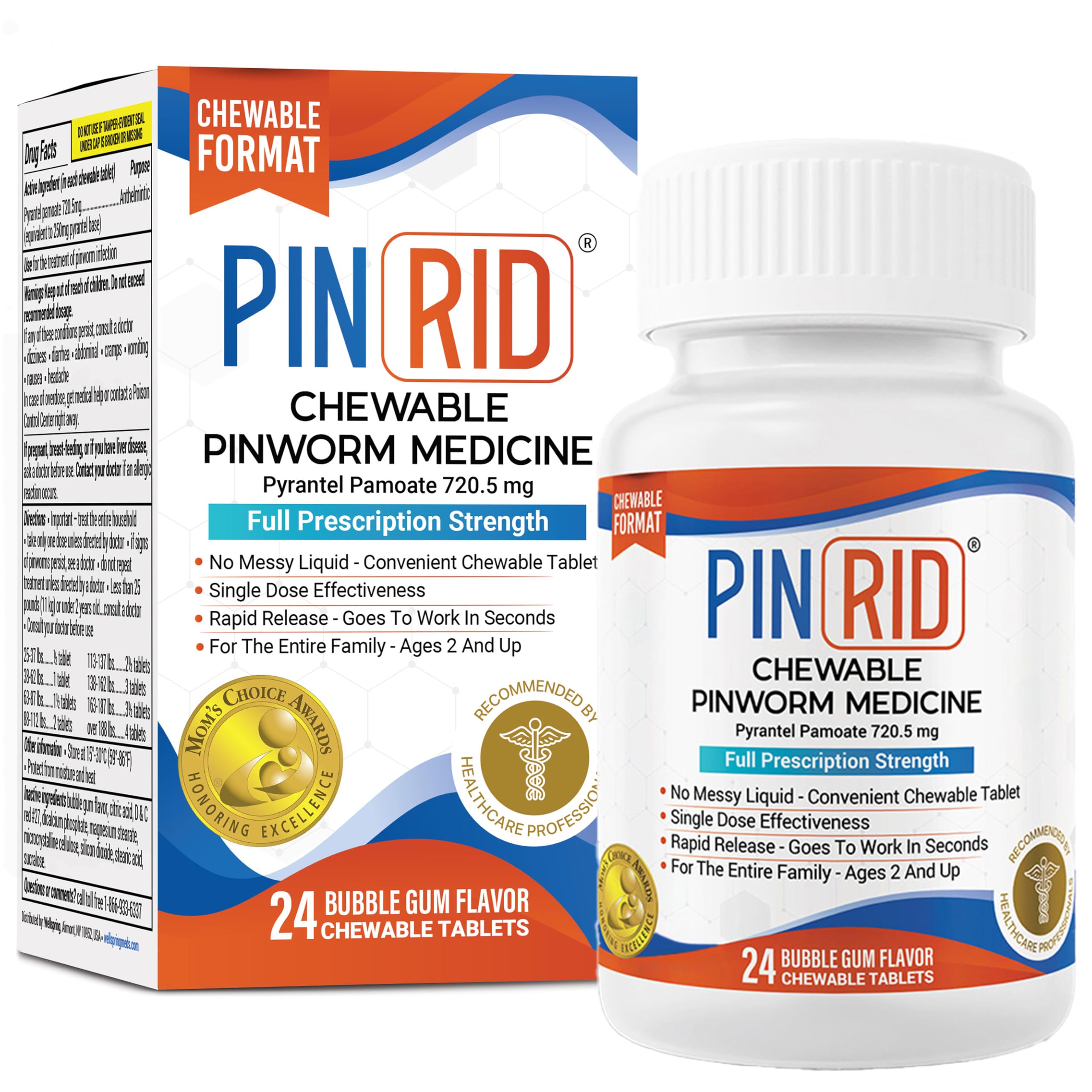 Pin Rid tablettes gomme saveur fruitee, administration aisee pour toute la famille.