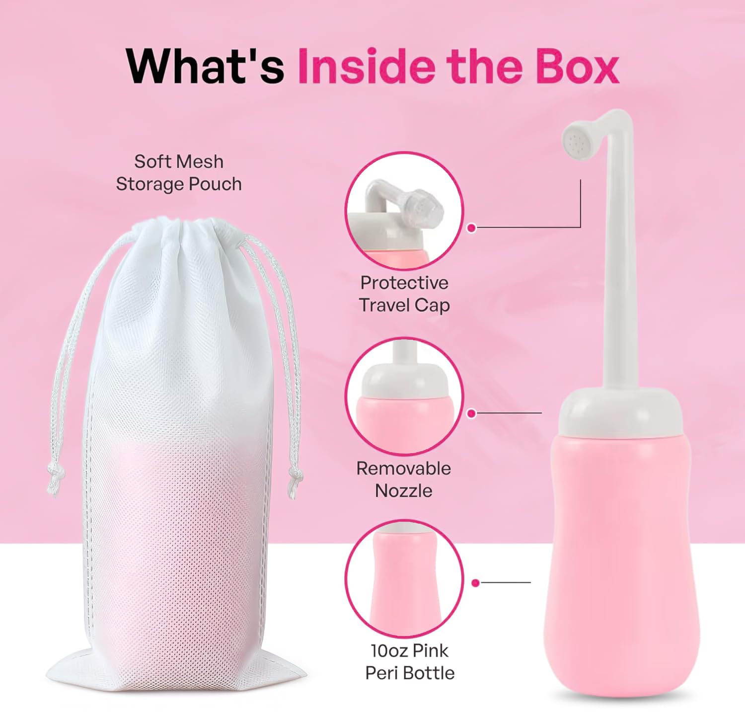 Pink Alley bidet portable, bec angulé pour rinçage précis.
