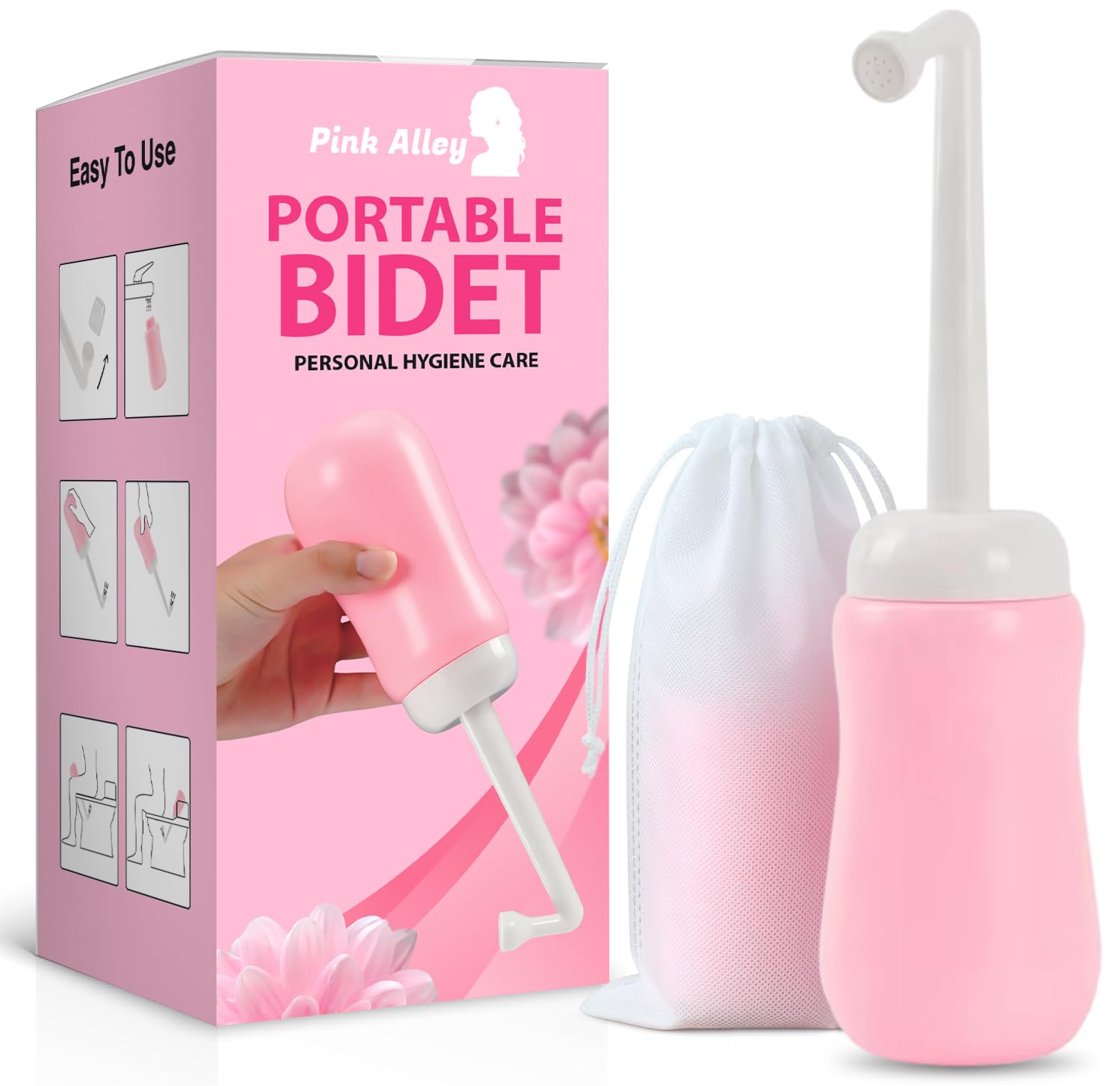 Pink Alley bidet portable pour femmes, réservoir 10 oz, lavage pratique.