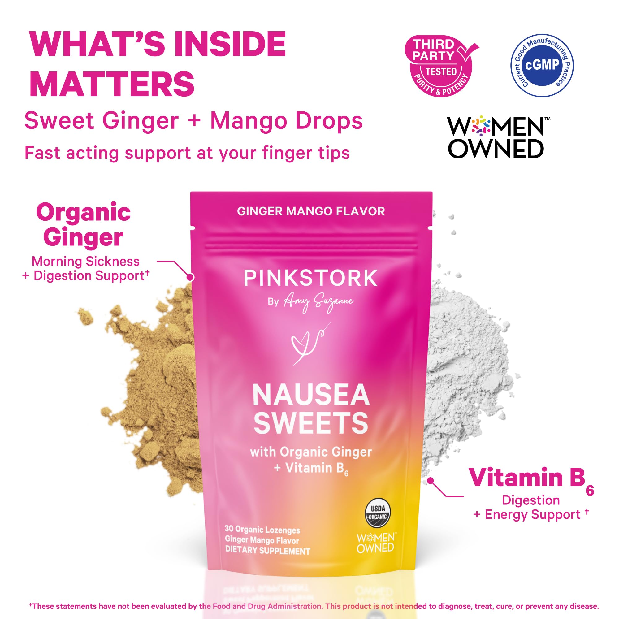 Pink Stork – gingembre biologique et B6 dans chaque pastille pour le confort