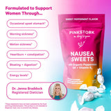 Bonbons nausées Pink Stork menthe, aide potentielle contre les nausées.
