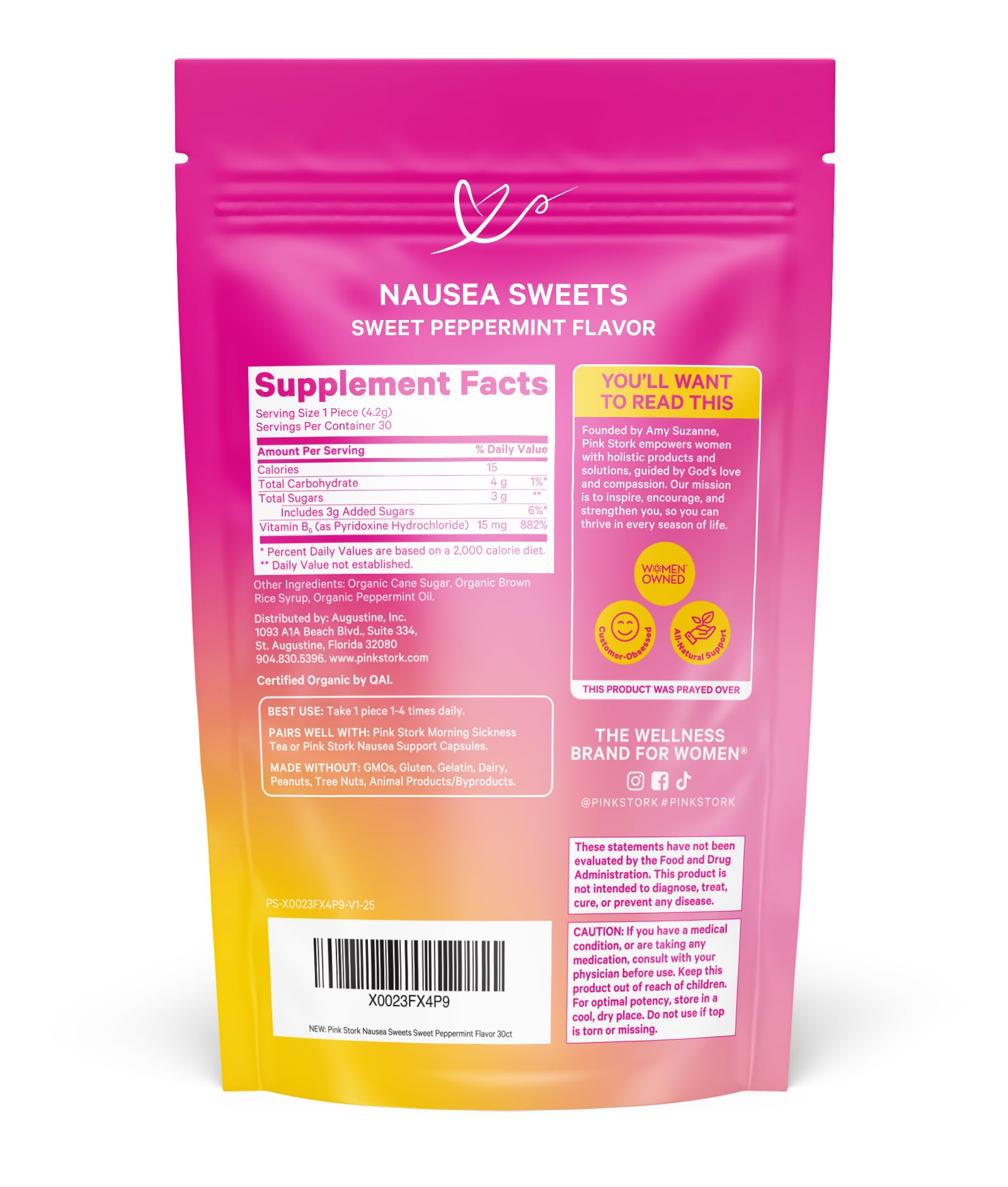 Bonbons sans-ogm Pink Stork menthe, ingrédients biologiques certifiés.