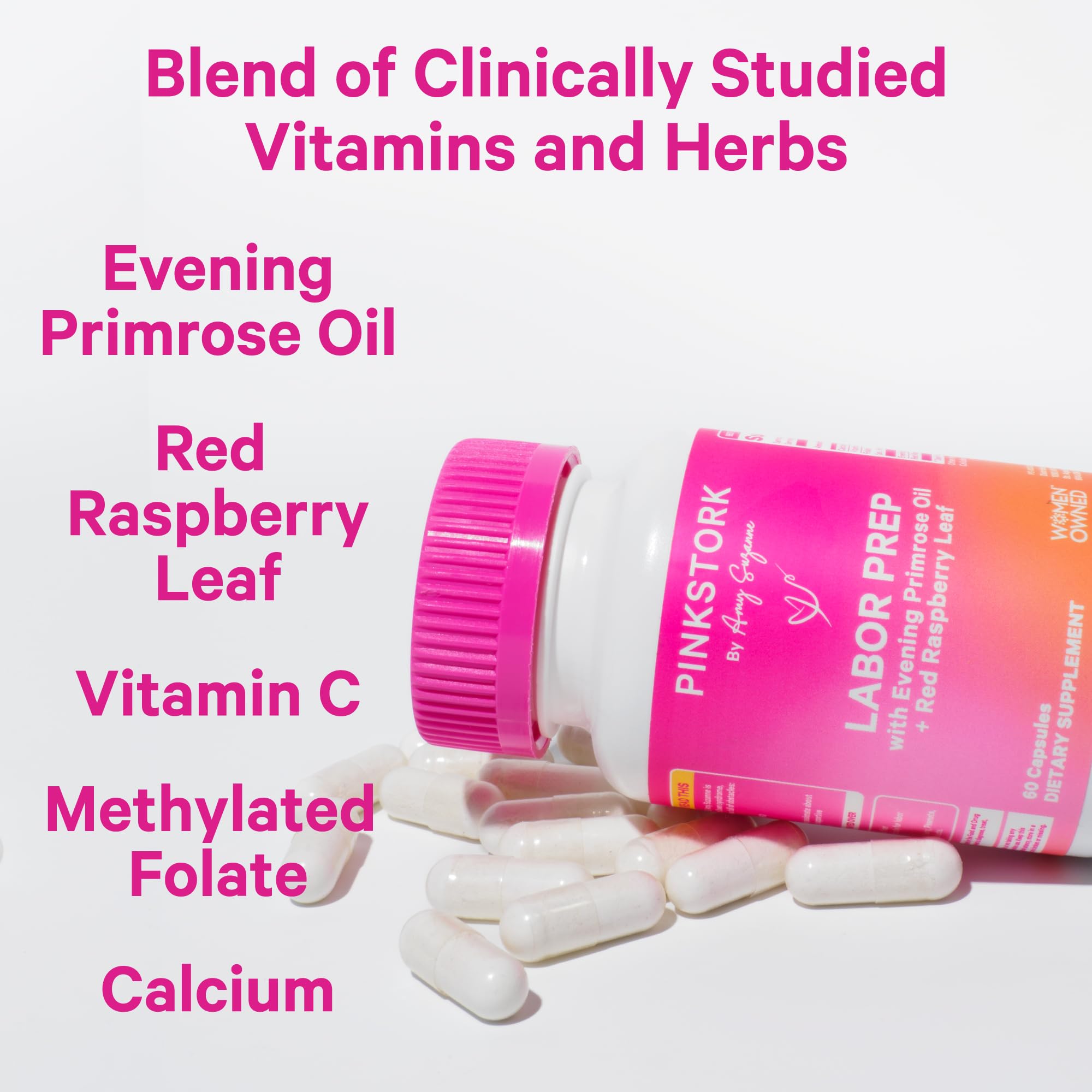 Capsules véganes Pink Stork Labor Prep, faciles à intégrer