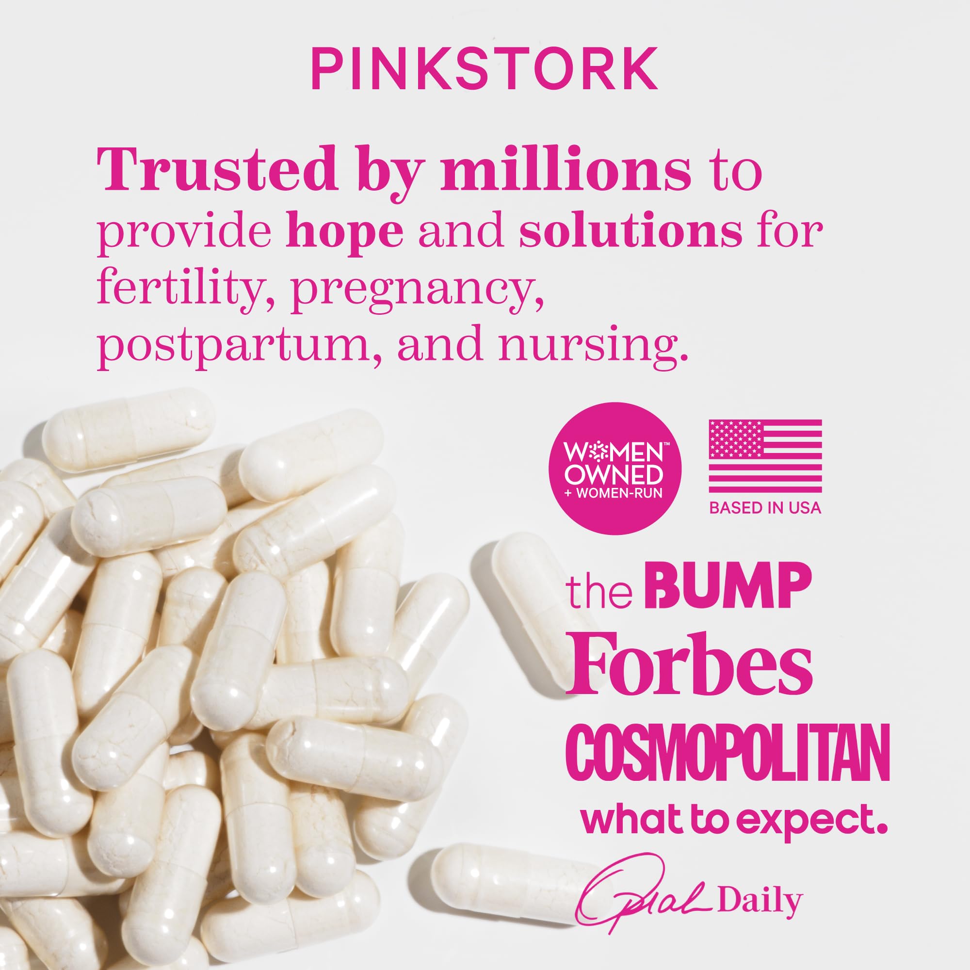 Capsules véganes Pink Stork Labor Prep près du flacon