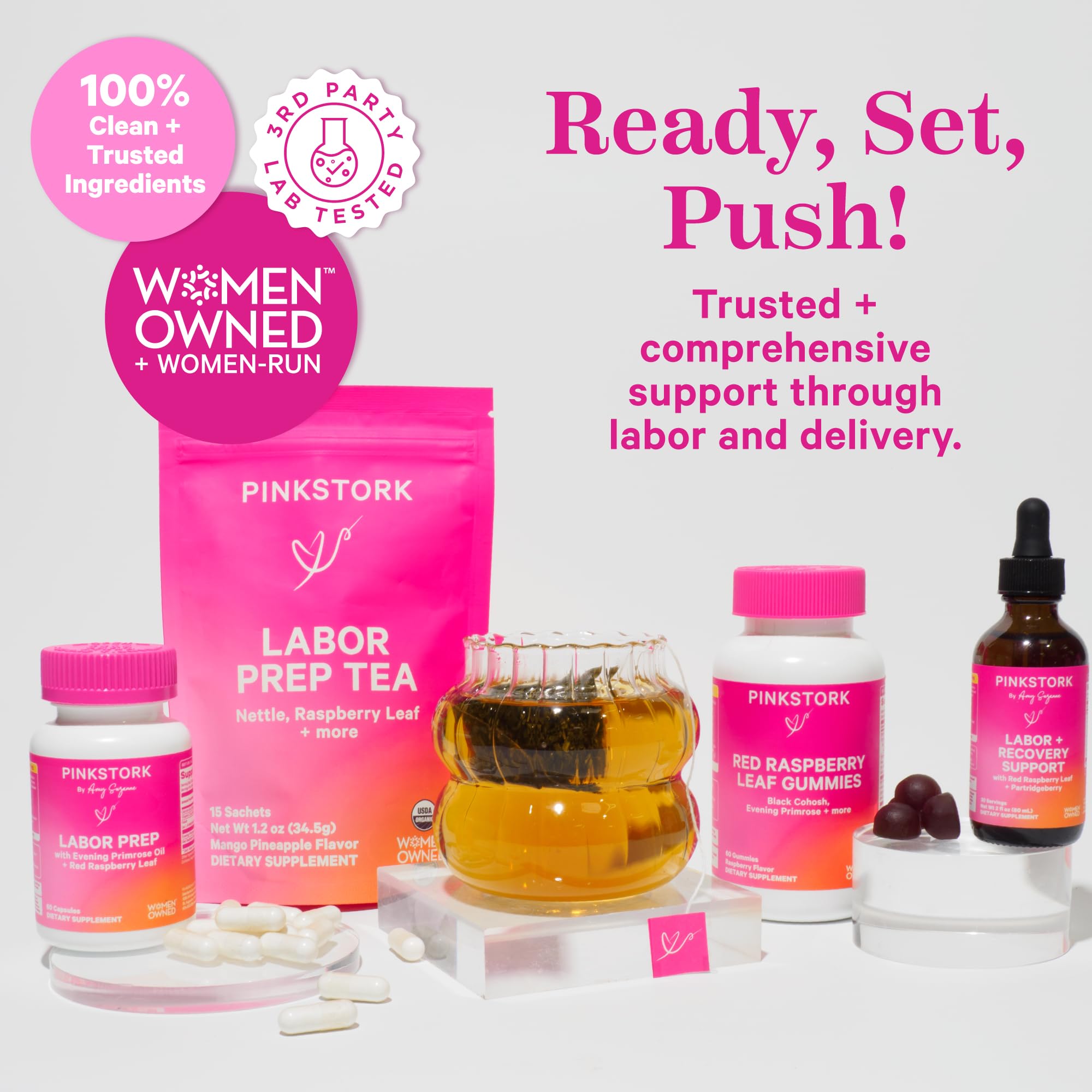 Ensemble capsules et huile Pink Stork Labor Prep pour travail et récupération