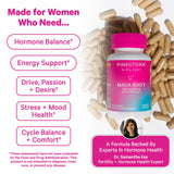 Pink Stork Maca Root – Emballage affichant la traçabilité et l’attention à la qualité.