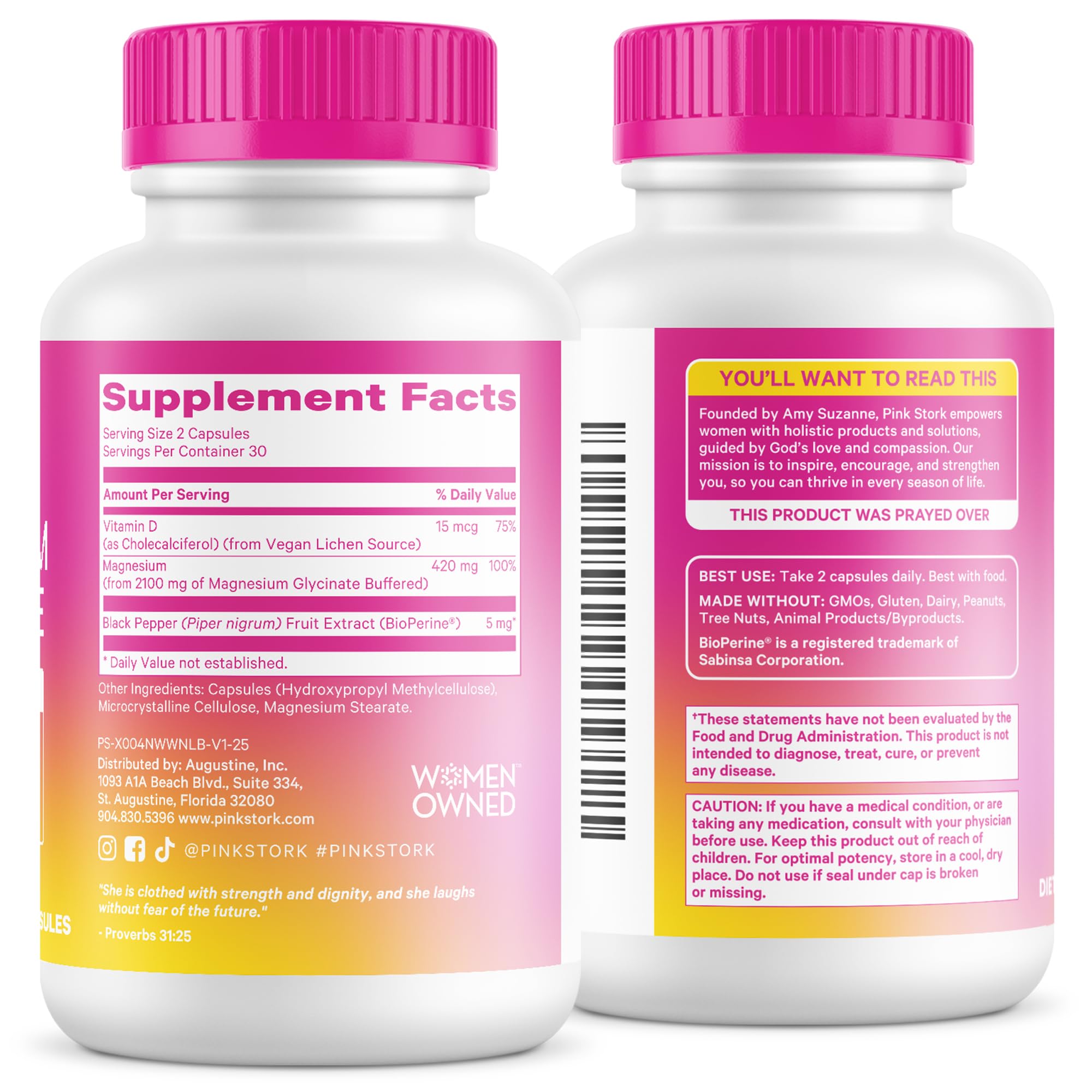 Pink Stork Magnesium Glycinate - sans OGM, gluten, soja ni lait pour sécurité.