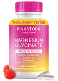 Pink Stork Magnesium Glycinate avec Vitamine D - bouteille prête pour votre routine bien-être.