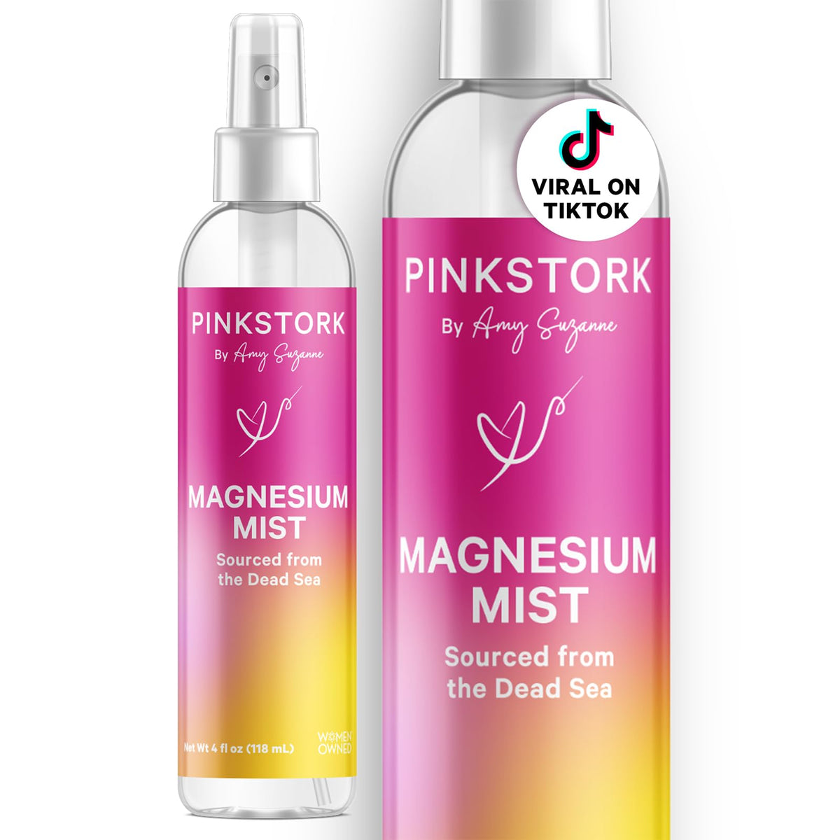 Pink Stork Magnesium Mist sur la bouteille: application rapide et pratique.