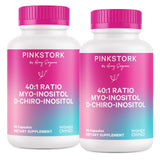 Pink Stork Myo-inositol et D-chiro-inositol — Bouteille de capsules pour soutenir l'équilibre hormonal.