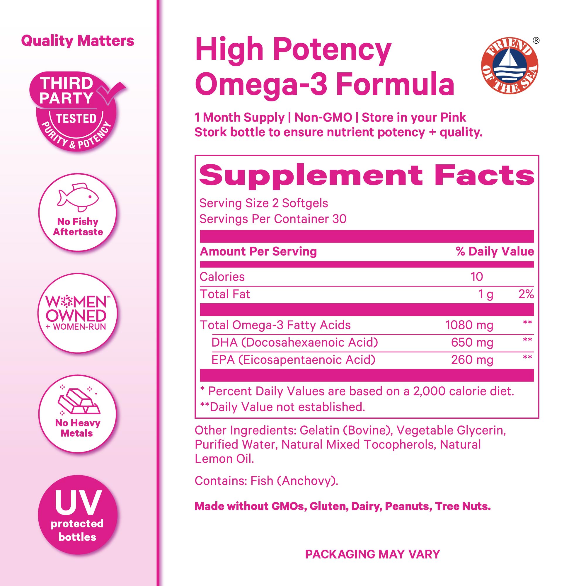 Pink Stork Omega 3 – Source durable de poissons sauvages.