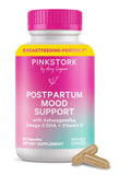 Pink Stork Postpartum Soutien de l'humeur: bouteille de gélules pour l'équilibre émotionnel après l'accouchement.