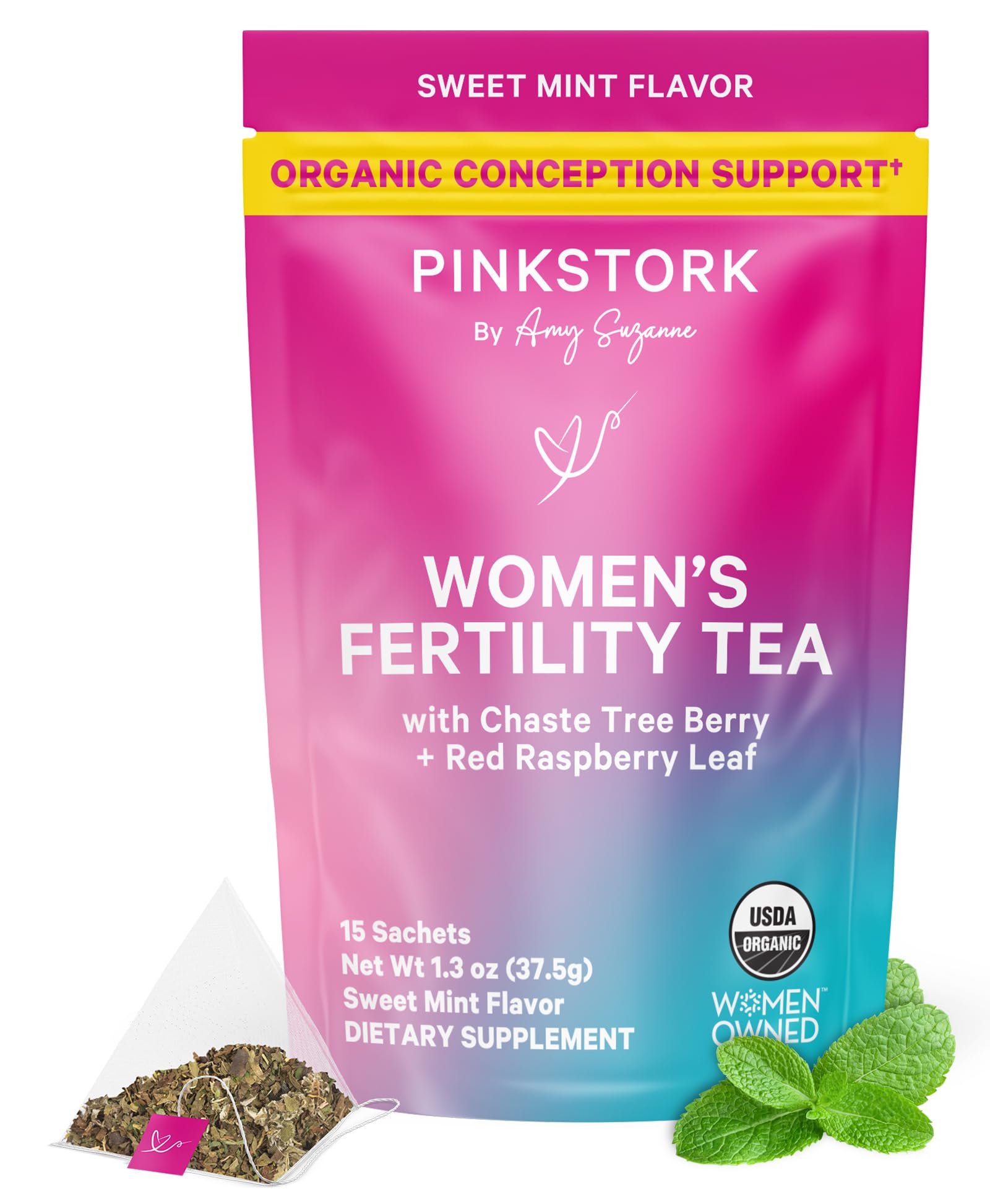 Pink Stork tisane fertilité organique menthe douce: infusion apaisante pour la routine quotidienne.