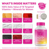 Pink Stork Total Women's Multivitamin — capsule quotidienne unique facilite la routine bien-être.