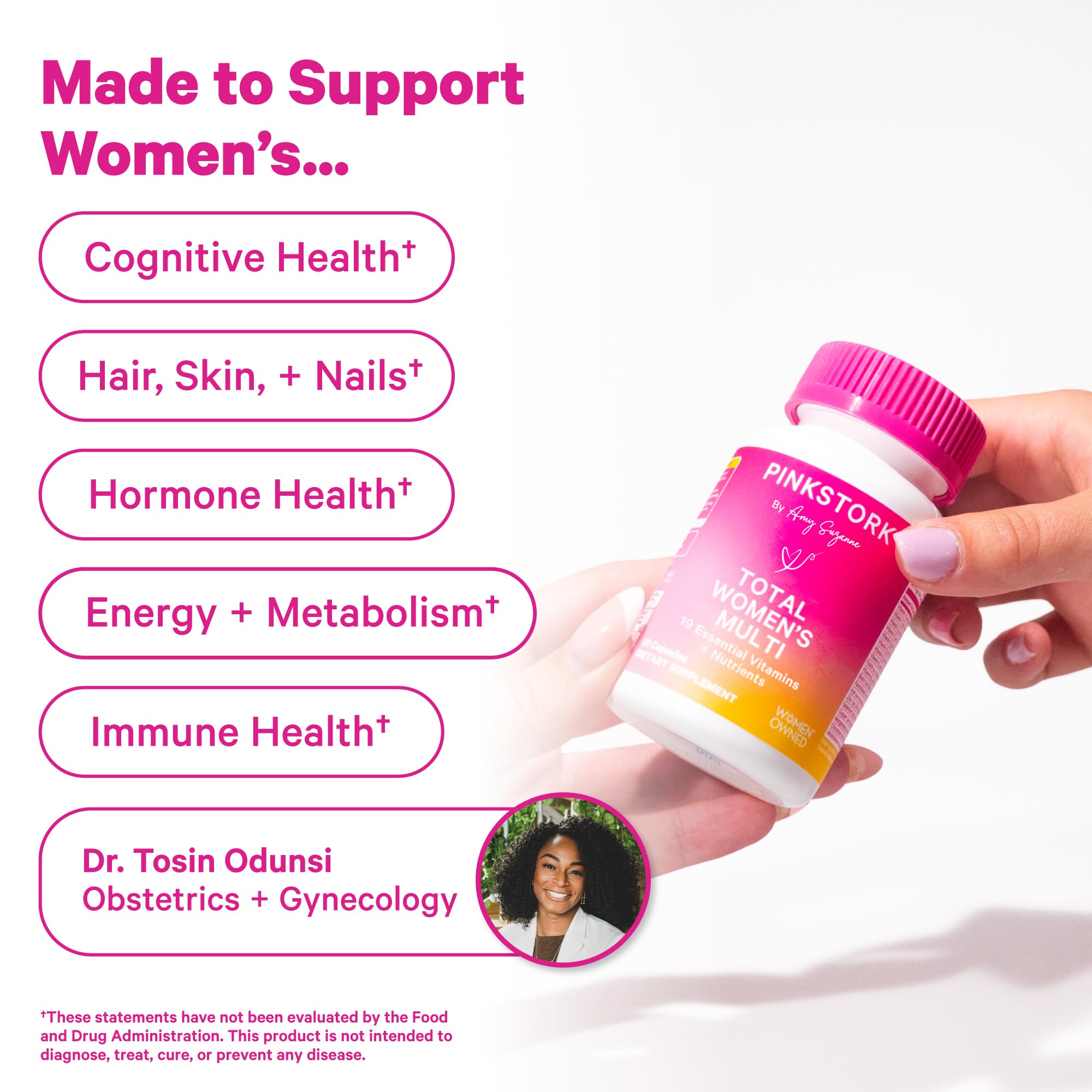 Pink Stork Total Women's Multivitamin — étiquette nutritionnelle claire pour choix éclairés.