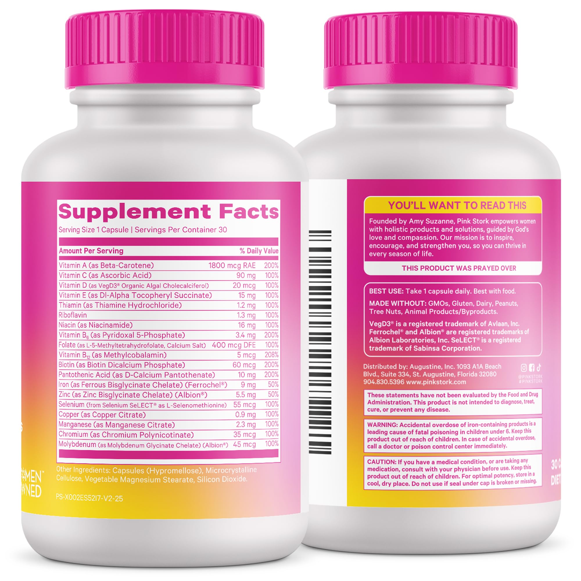 Pink Stork Total Women's Multivitamin — fer et minéraux absorbables pour le quotidien.