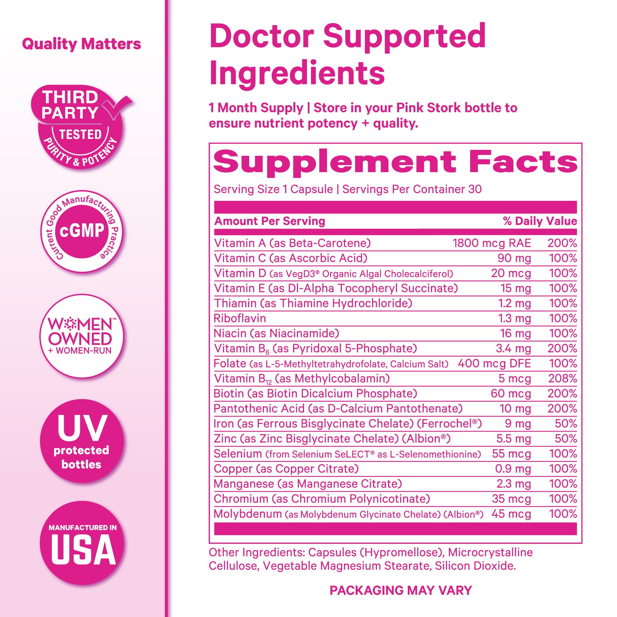 Pink Stork Total Women's Multivitamin — harmonie hormonale possible grâce à la vitamine D et folates.