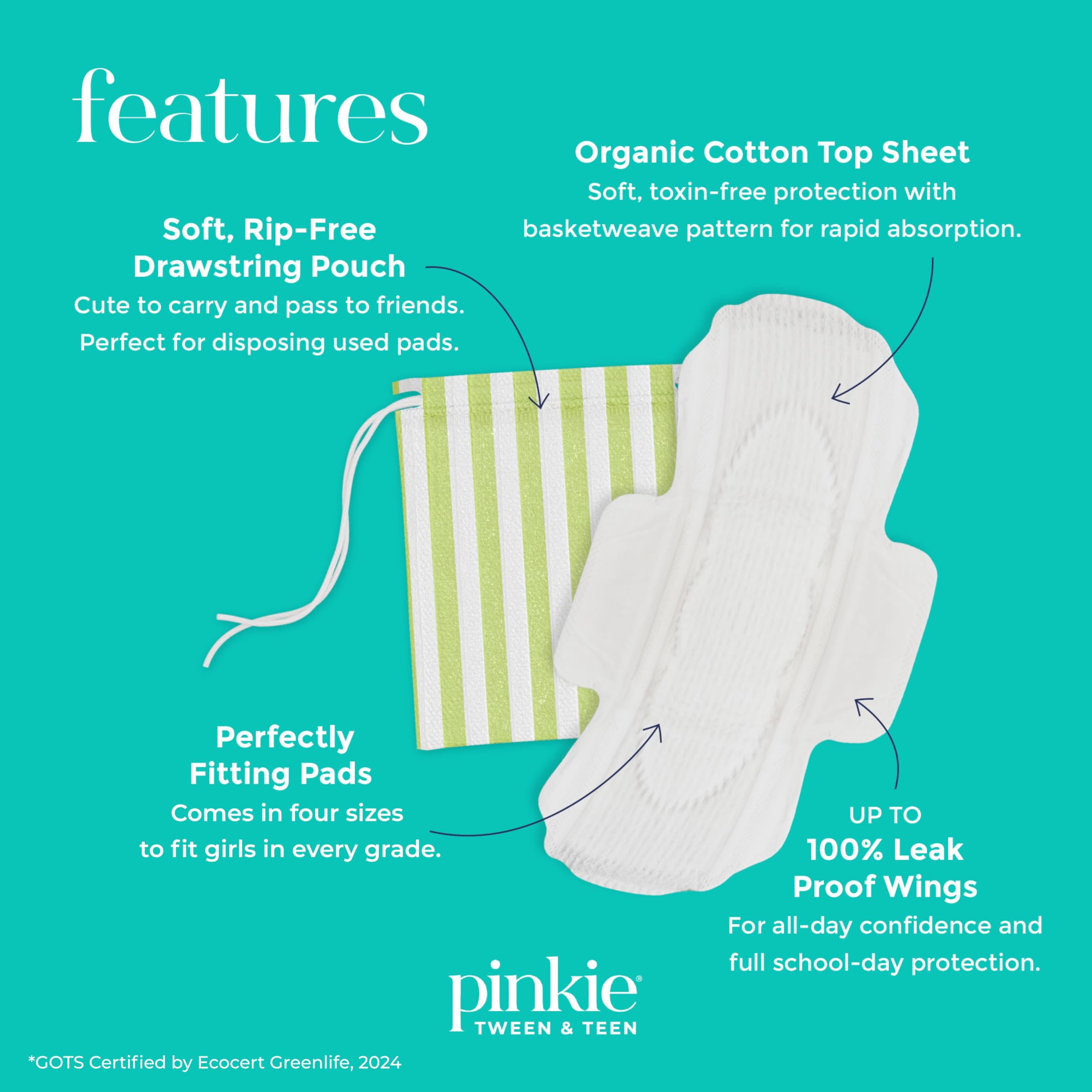 Protège-pad Pinkie avec tissu coton biologique pour douceur naturelle.