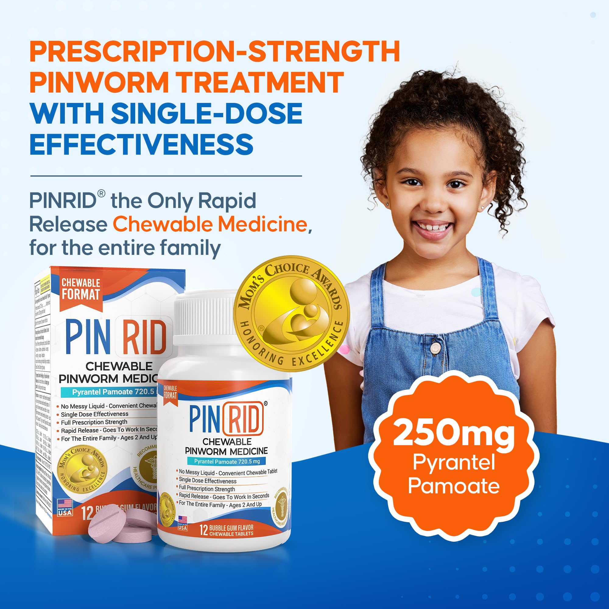 PinRid boîte montrant la dose unique, emballage clair et rapide à utiliser.