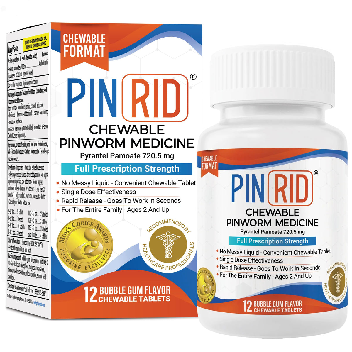 PinRid comprimé gomme à bulles, goût agréable et pratique pour toute la famille.