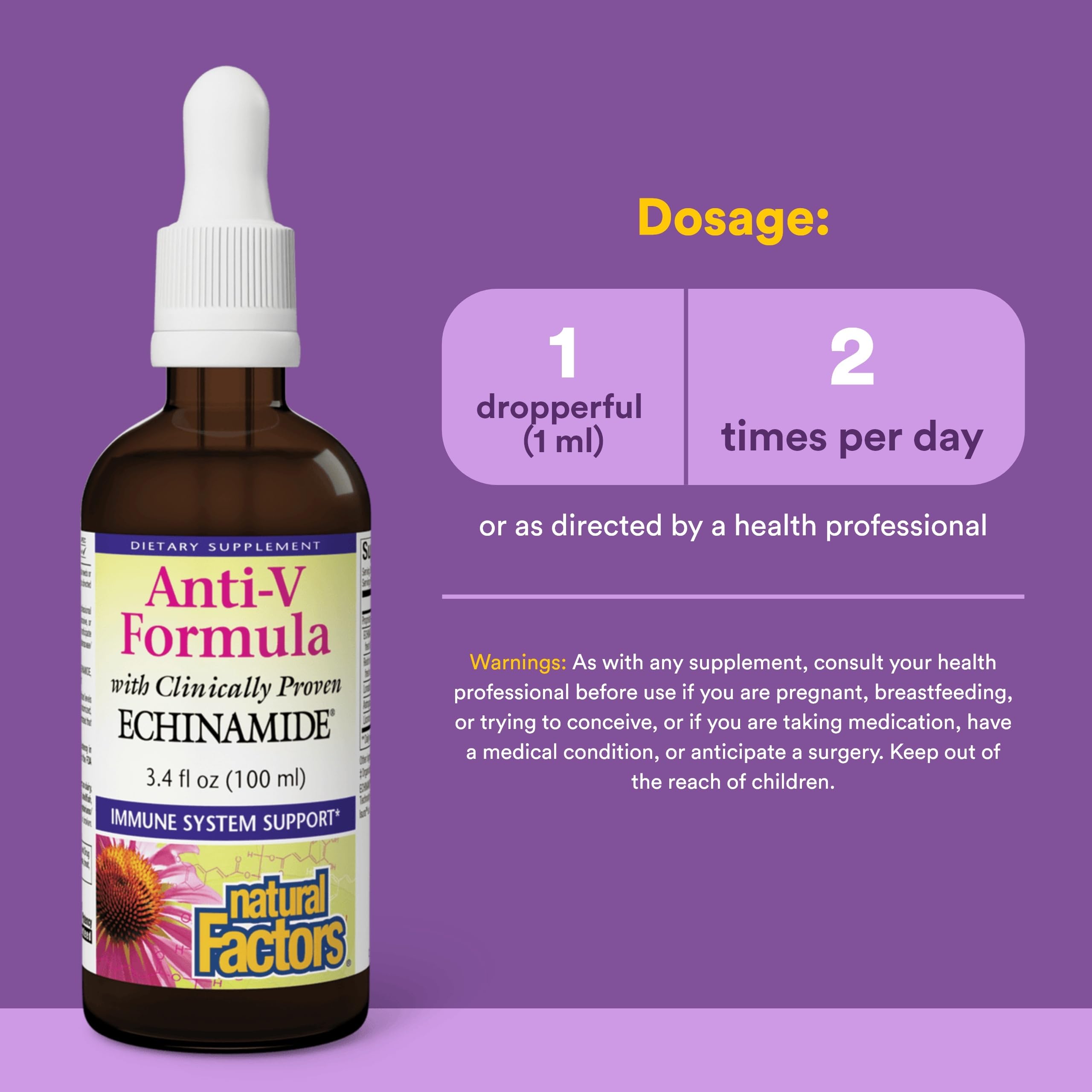 Natural Factors Anti-V: pipette prête pour doses quotidiennes.