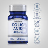 Piping Rock Acide Folique - étiquette indiquant sans gluten et sans OGM.