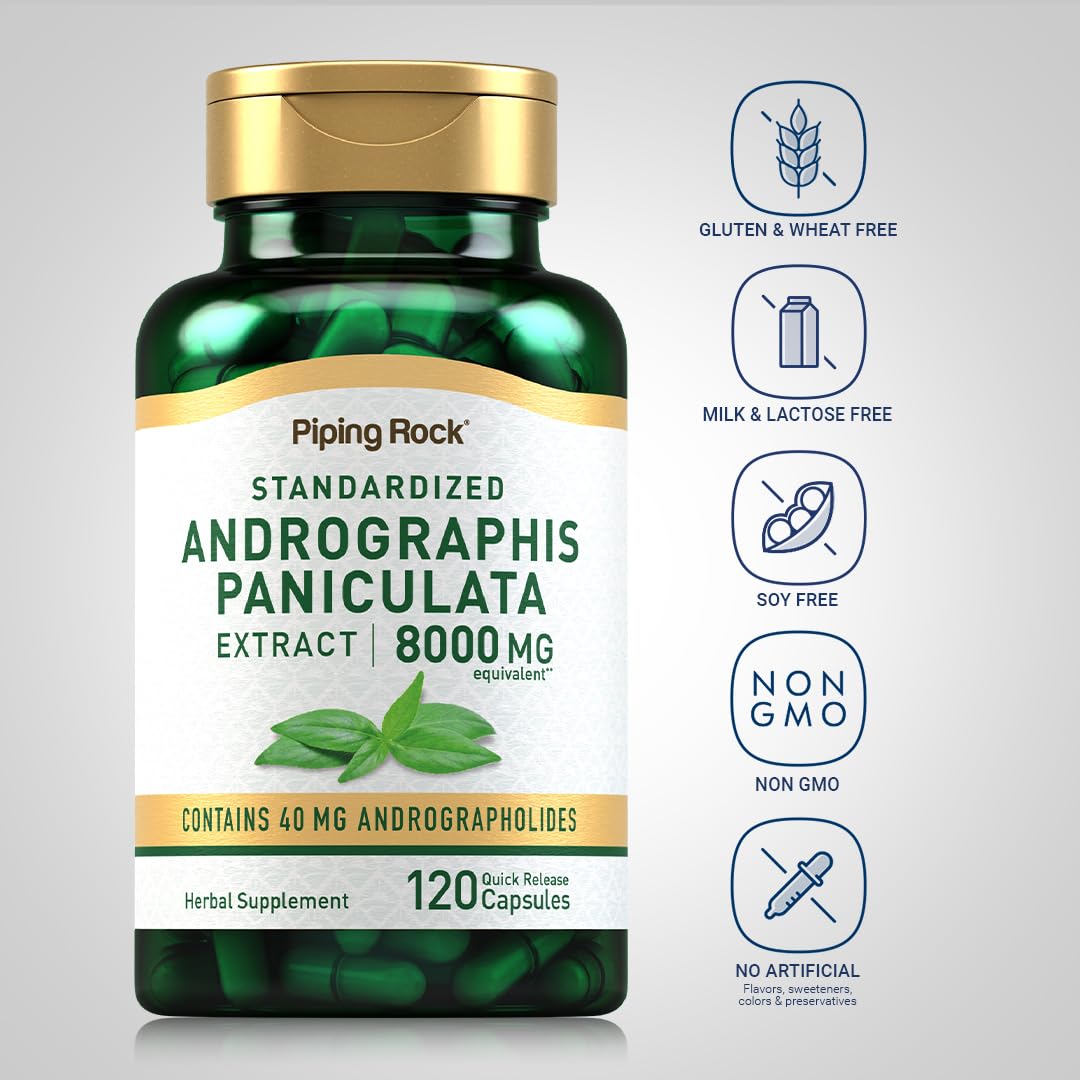 Piping Rock Andrographis Paniculata Extract, emballage, présentation claire facilitant l'achat.