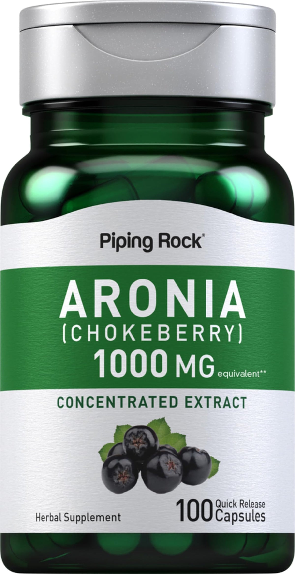 Capsules Aronie Piping Rock dans la bouteille, faciles à intégrer à votre routine quotidienne.