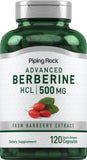 Piping Rock Berberine HCL 500 mg – bouteille compacte pour utilisation quotidienne.