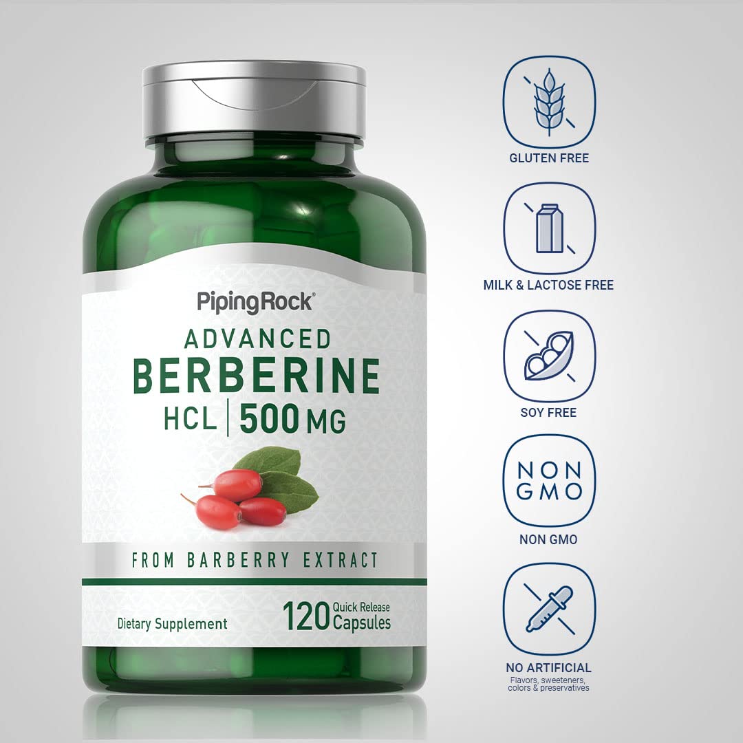 Piping Rock Berberine HCL – emballage cartonné avec informations claires.