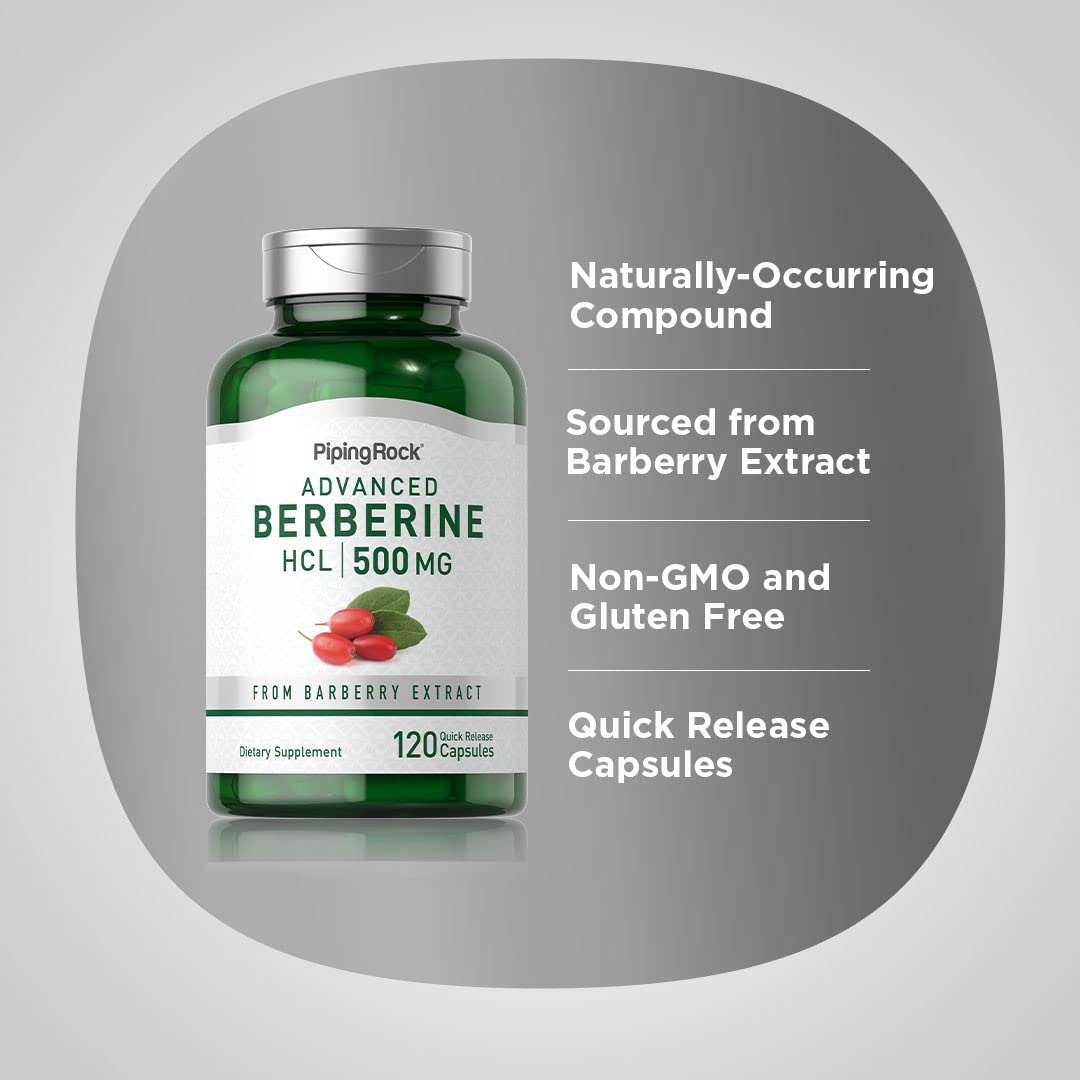 Piping Rock Berberine HCL – étiquette lisible et conseils d'utilisation.