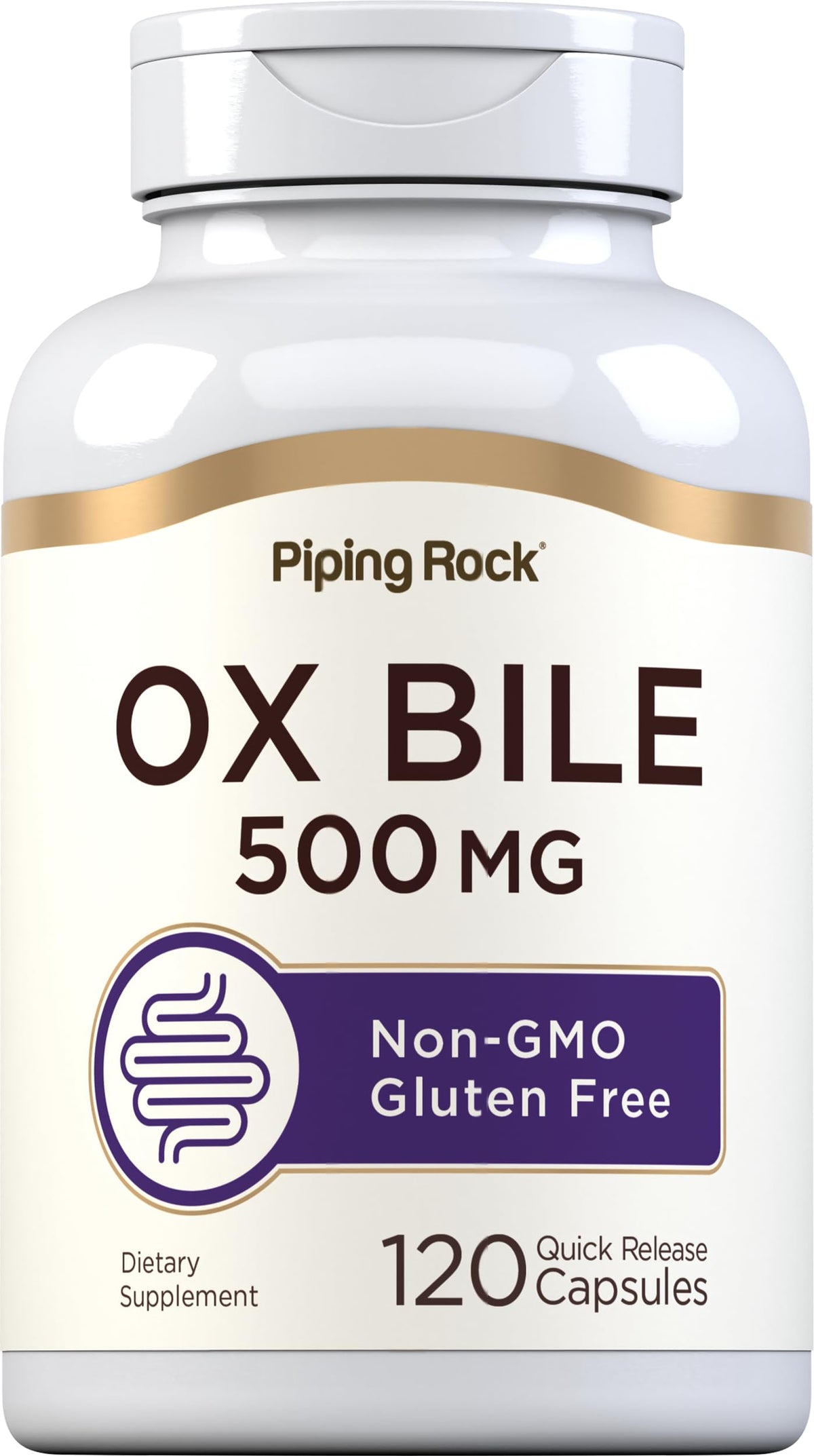 Piping Rock Bile d’Ox 500 mg, capsules faciles à avaler pour votre digestion.
