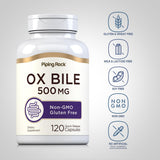 Étiquette Piping Rock Bile d’Ox 500 mg, affichage clair et sans allergènes.